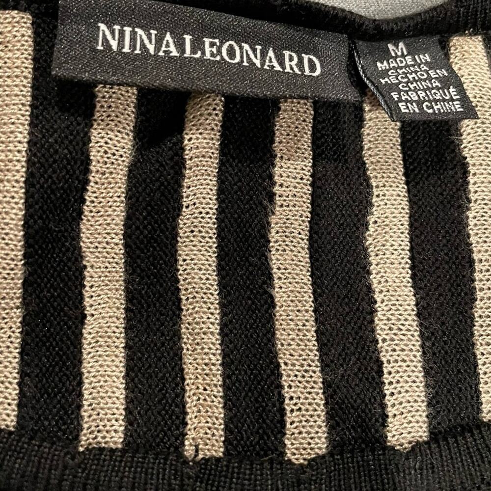 Nina Leonard Women's Black/Tan Contrast Dot Fit & Flare Sweater Dress sz M - Picture 6 of 6